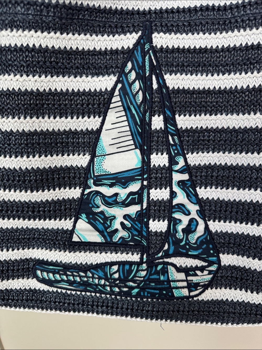 Vera Bradley Striped Navy & White Sailboat Tote Bag - Picture 4 of 5